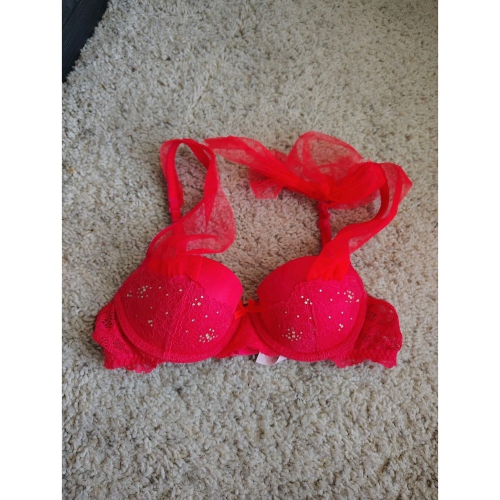 Victoria's Secret Dream Angels Balconet Bra Women's 32B Red Bling Bow